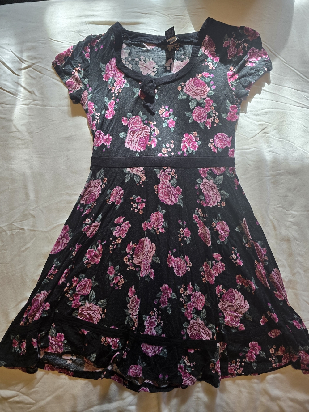 Hot Topic Black Mini Dress with Pink Rose Print